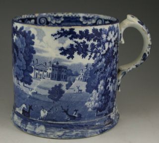 Antique Pottery Pearlware Blue Transfer Riley Large Scroll Border Mug 1825