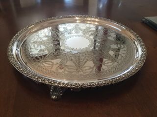 Lovely Antique Victorian Creswick And Co Silver Plated Chased Footed Drinks Tray