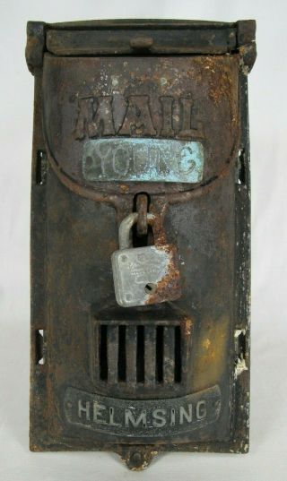 Antique Cast Iron Letter Mailbox Peek - A - Boo Window Locking Old Patina Wall Mount
