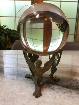 Extra - Large 6 ",  Antique,  Crystal Ball W/brass Metal Stand