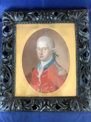 Antique French School 18th Century Pastel On Board Army Officer Portrait.