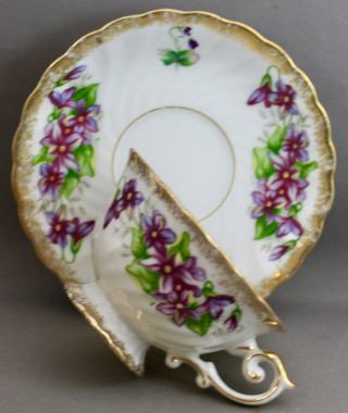 Castle Hand Painted Japan Teacup & Saucer - Violets L 521