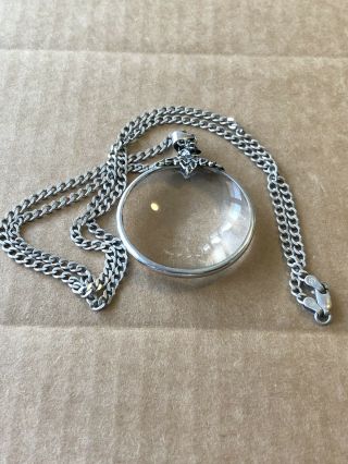 925 Sterling Silver Antique Rose Magnifying Glass Pendant Necklace - (3x)