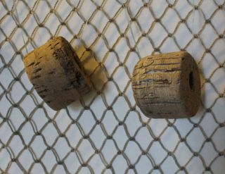 Authenic Vintage Real Antique Fishing Net With 5 Old Buoys Floats 4 