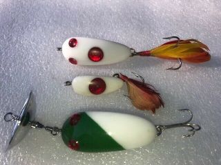 3 Vtg Tiede Bass Fly Size Lure,  Hard To Find White Bass & Fly Color,  Canadian
