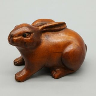 Hand Carved Japanese Boxwood Netsuke A Lovely Rabbit Handy Wood Carving Figurine