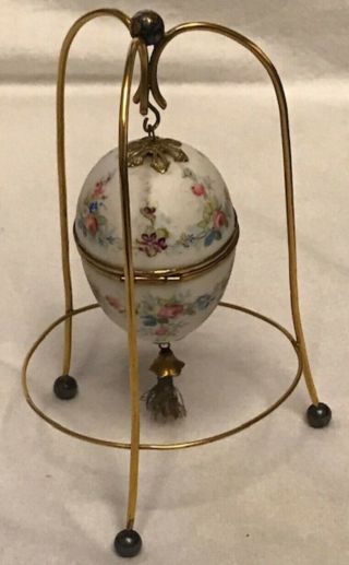 Antique 19th Century Palais Royal French Opaline Glass Egg - Shaped Trinket Box.