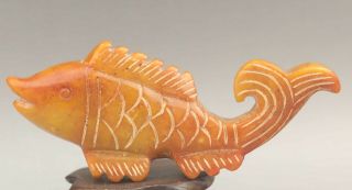 Chinese Old Natural Jade Hand - Carved Fish Pendant 4.  7 Inch