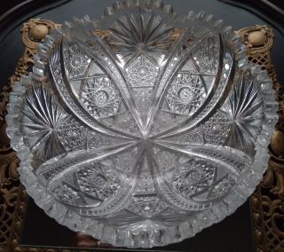 Abp Antique American Brilliant Cut Glass Crystal Bowl Signed Libbey 9 "