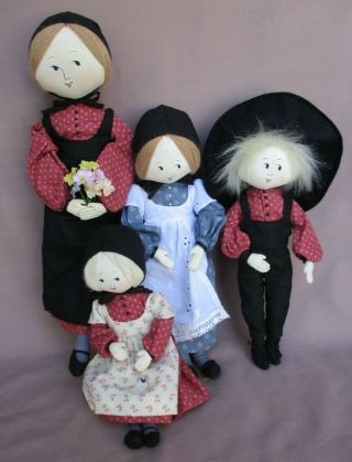 4 Vintage 1986 Amish P.  Buckley Moss Cloth Dolls 16 ",  13 ",  11 ",  10 " All
