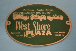 1964 West Shore Plaza Antique Auto Show Brass Souvenir Plate Plaque Lemoyne Pa