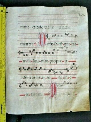 Large Medieval Music Manuscript,  Lf,  Vellum,  Handpainted Initial,  C.  1550 205