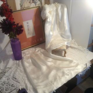 Vintage 24 " White Satin Christening Gown & Slip For A Child/doll