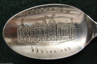 Sterling Souvenir Spoon Denver,  CO Auditorium,  Indian Head Handle - 1900 2