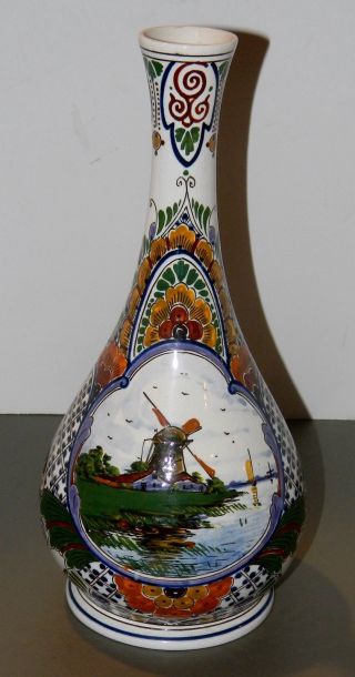 Vtg Antique 1926 Gouda Zuid Holland Art Pottery Bud Vase 11 1/2 " Well Marked