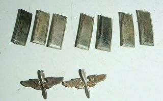 9 Usaaf Wwii Us Army Military 1st Lieutenant Bars Collar Emblems Sterling 27g