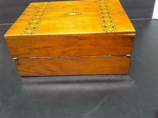Antique Victorian Inlaid Wood Writing Slope Box Secretary Lap Desk W Inkwell Key 7