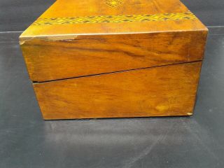 Antique Victorian Inlaid Wood Writing Slope Box Secretary Lap Desk W Inkwell Key 8