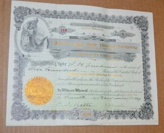 Mother Lode Gold Mining Company 1897 Antique Stock Certificate