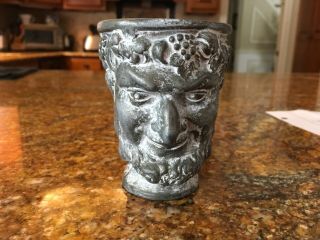 Antique Old Metal Mug Tankard Face Satyr Faun Bacchus Elf Pan Coven