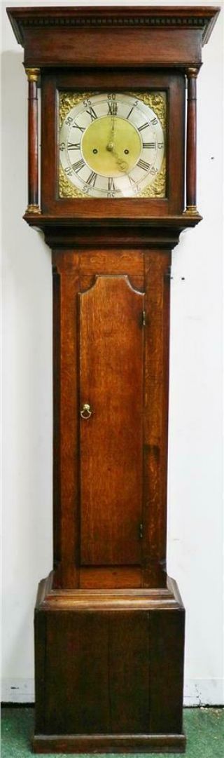 Antique English 8 Day Weight Driven Solid Oak Cottage Grandfather Longcase Clock