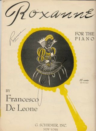 Roxanne By Francesco Deleone - Vintage Sheet Music - Copyright 1948