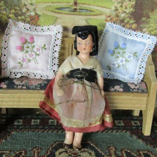 Antique 30s 40s German Dollhouse Hertwig Girl Doll Bisque Jointed Clothing Child