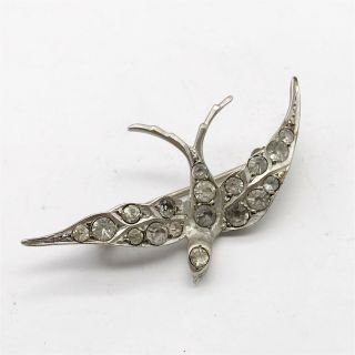 Antique Victorian Solid Silver Paste Set Swallow Bird Ladies Brooch