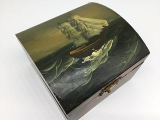 Vintage Hand Painted Wooden Box With Ship Design