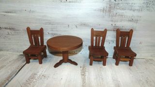 Vintage Wood Dollhouse Furniture 2 Dining Room Tables,  3 Chairs,  2 Stools 3