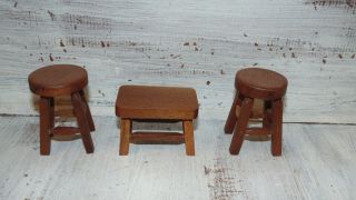 Vintage Wood Dollhouse Furniture 2 Dining Room Tables,  3 Chairs,  2 Stools 4