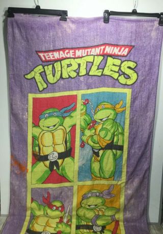 Vintage 1990 Teenage Mutant Ninja Turtles Collectible Beach Bath Towel Tmnt Rare