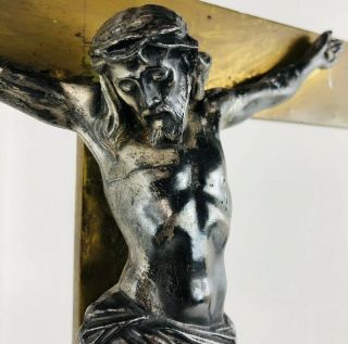 Antique Brass Cross Crucifix Large Inri Church Altar Religious Jesus Statue 23”
