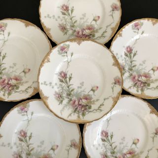 Set Of 6 Antique Theodore Haviland Limoges France Porcelain Bread Butter Plates