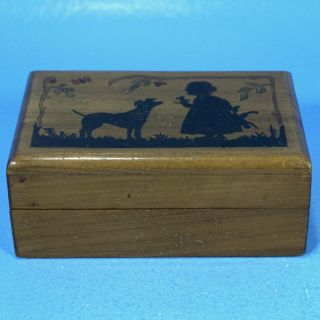 Swiss Black Forest Wood Carving TRINKET BOX Girl Dog Butterfly Riding Hood c1920 2