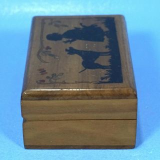 Swiss Black Forest Wood Carving TRINKET BOX Girl Dog Butterfly Riding Hood c1920 3