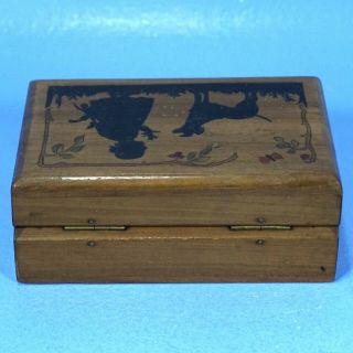 Swiss Black Forest Wood Carving TRINKET BOX Girl Dog Butterfly Riding Hood c1920 4