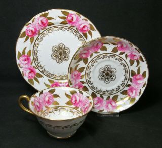 Antique 3 - Pc.  Set Ye Old English Bone China Teacup,  Saucer,  Plate Roses & Gold