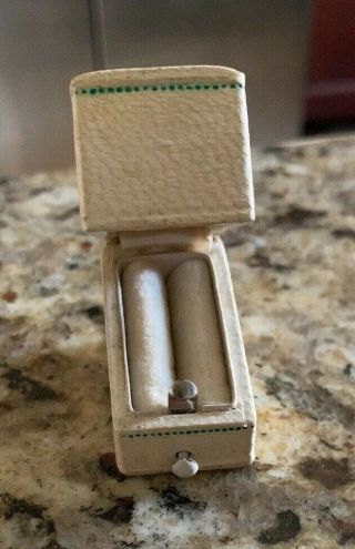 Antique German Ring Box Push Bottom Leather Cream