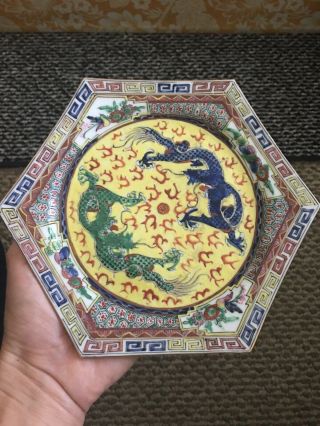 Unique Six Sides Antique Chinese Export Hand - Painted Porcelain Plate Dragons