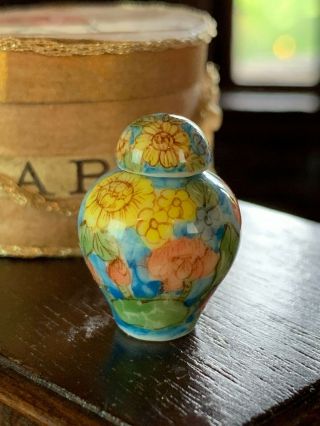 Artisan Miniature Dollhouse Hand Painted Porcelain Lidded Urn Colors