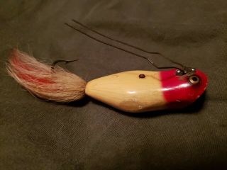 Heddon Weedless Widow Wooden Bait In Red/white Color Vintage Old Fishing Lure