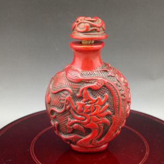 Chinese Exquisite Red Coral Hand Carved Dragon & Phoenix Pattern Snuff Bottle