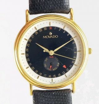 Vintage Movado 87 - 06 - 885 - K Calendar Day Date Gold Tone Mens Wrist Watch