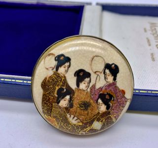 Antique Japanese Satsuma Geisha Girls Meiji Shimazu Crest Brooch/pin