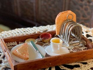 Artisan Miniature Dollhouse Vintage Wood Breakfast Tray Diorama Toast Rack Uk