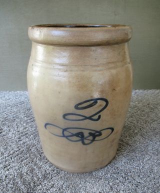 Antique Crock Stoneware,  2 Gal Cobalt Stylized Bee Sting,  Salt Glaze,  Primitive