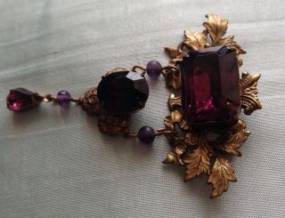 Gorgeous antique/vintage amethyst stones set in soldered brass to make a brooch. 2