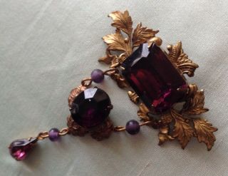 Gorgeous antique/vintage amethyst stones set in soldered brass to make a brooch. 4