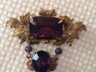 Gorgeous antique/vintage amethyst stones set in soldered brass to make a brooch. 6